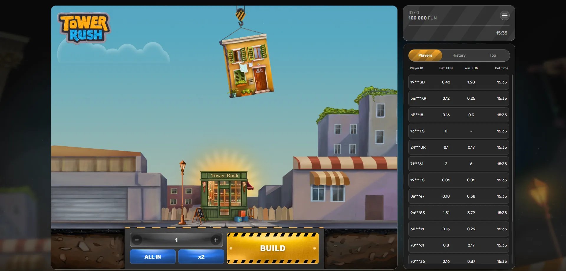 Tower Rush fair play crash game by Galaxsys — how it works